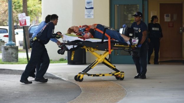 A shooting victim arrives at the Broward Health Trauma Center