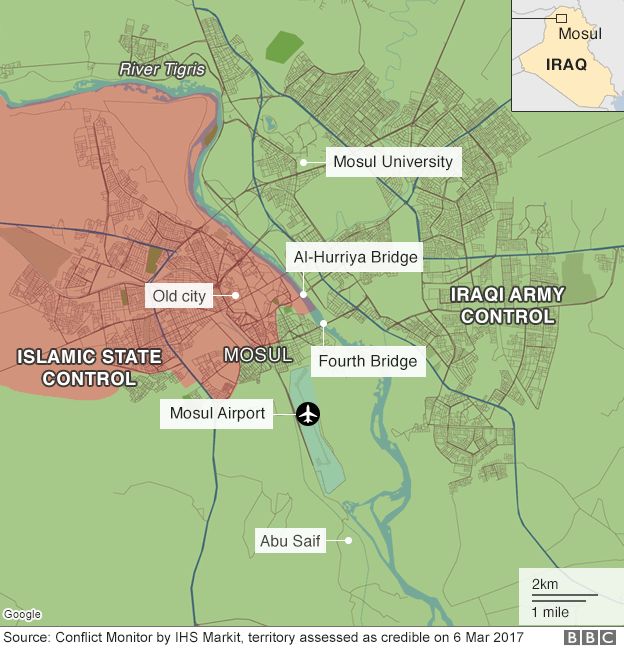 Map of Mosul city, March 2017