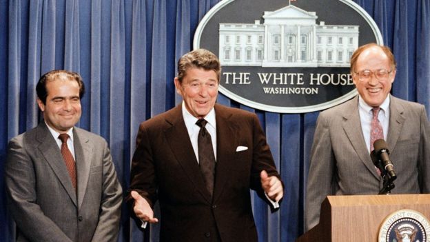 Former President Ronald Reagan appointed Justice Scalia to replace Justice Warren Burger