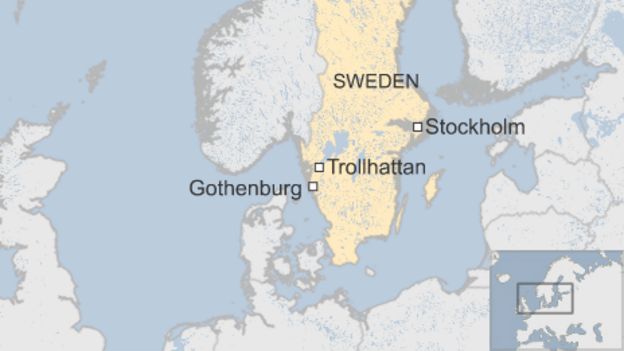 Map of Sweden showing Trollhattan location