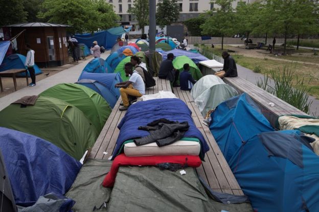 A makeshift migrant camp in Paris, 27 May