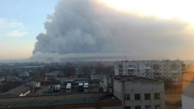 Smoke from munitions dump in Balakliya