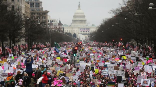 Washington'daki gösterilerden bir kare