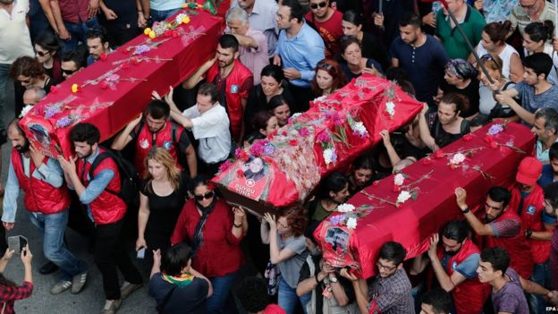 Funerals held for some of the victims of the Suruc massacre, in Istanbul, on 22 July 2015