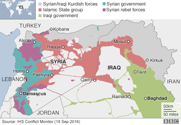 Map showing control of Syria and Iraq