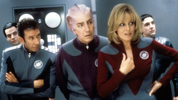 Tim Allen, Alan Rickman, Sigourney Weaver and Patrick Breen in galaxy Quest, 1999