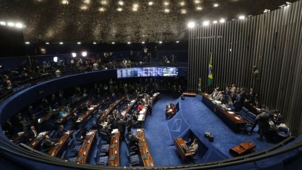 Brazil's Senate begins deliberating whether to permanently remove suspended President Dilma Rousseff from office, in Brasilia, Brazil, Thursday, Aug. 25, 2016.