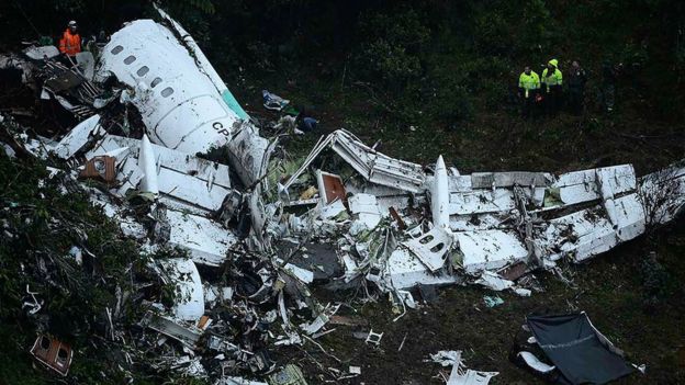 Restos del avión de Lamia en Colombia