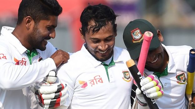 Bangladesh celebrate their Test victory over Sri Lanka