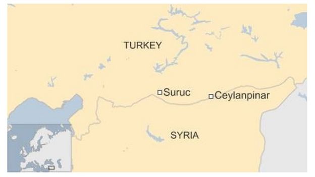 Map of Turkey and Syria showing Ceylanpinar
