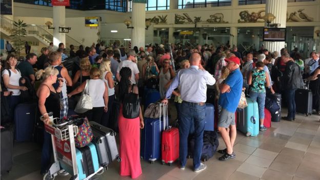 Tourists at airport in The Gambia