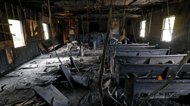 Баптистская церковь в Гринвилле после пожара