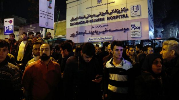 People gathered outside Tajrish hospital where former Iranian president Akbar Hashemi Rafsanjai died