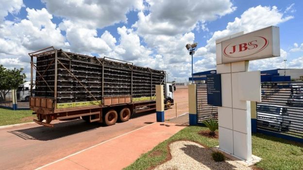 A truck loaded with chickens arrives at JBS-Friboi chicken processing plant, in Samambaia, Federal District, Brazil on March 17, 2017