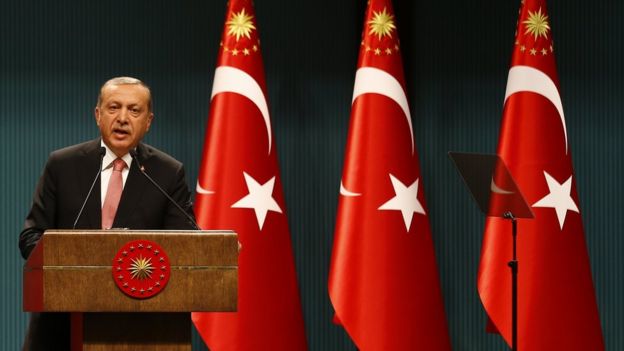 President Erdogan speaks at the Presidential Palace in Ankara, Turkey (July 20, 2016)