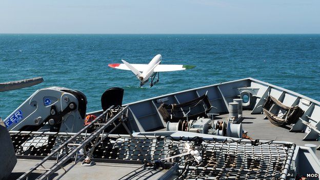 A 3D plane taking off from a Royal Navy ship