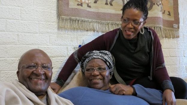 Desmond Tutu, his wife Leah and daughter Mpho - 2015