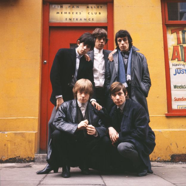 Terry O'Neill CBE shot of The Rolling Stones who line up outside the Tin Pan Alley Club in London, 1963