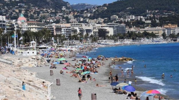 The scene of a beach in Nice, France on 16 July 2016