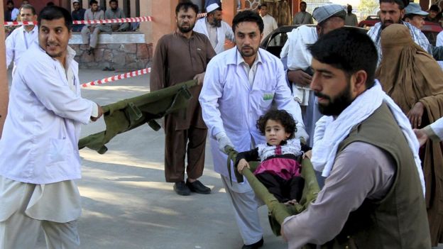 Injured brought to hospital in Jalalabad, Afghanistan, October 26, 2015