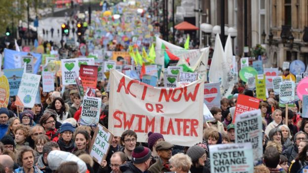 Climate change marchers in central London on 29 November 2015