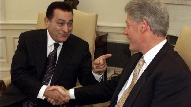 Then presidents Mubarak and Clinton at the White House in 1999