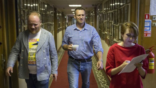 Russian opposition activist Alexei Navalny (centre) in Moscow, Russia - 29 July 2015