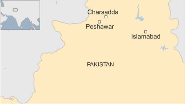 A map showing Charsadda in northwest Pakistan