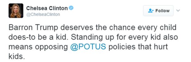 Chelsea Clinton's tweet about Barron Trump.