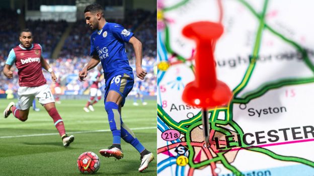 Riyad Mahrez and a map showing Leicester