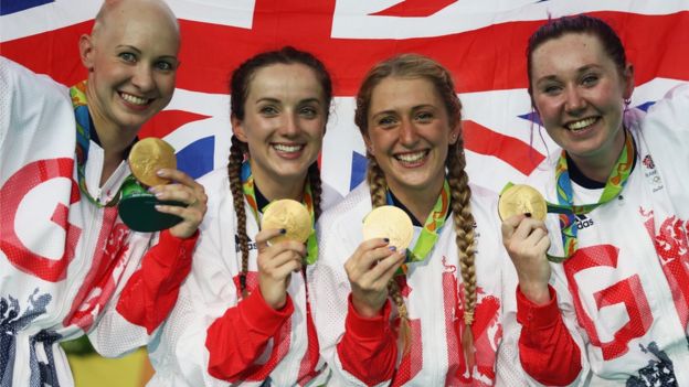 Gold medallists from Team GB's Women's Team Pursuit