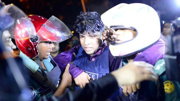Injured policeman in Dhaka. 1 July 2016