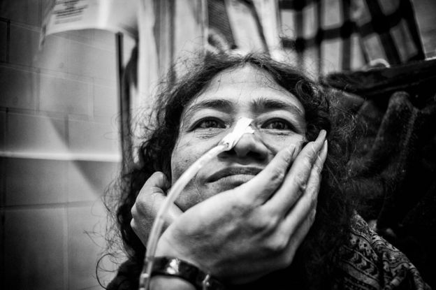 Irom Sharmila sits within her room at the Jawaharlal Nehru Institute of Medical Sciences Hospital in Imphal on December 17, 2013