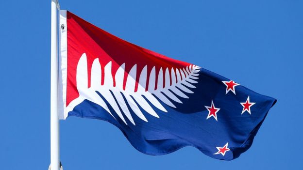 Silver Fern (Red, White and Blue), by Kyle Lockwood, flies on top of the Wellington Town Hall on 12 October 2015 in Wellington, New Zealand