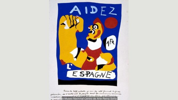 Miró'nun 'İspanya'ya Yardım Edin' adlı eseri onun ilk siyasi içerikli çalışmalarından biridir.