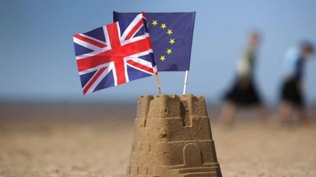 Banderas del Reino Unido y la Unión Europea