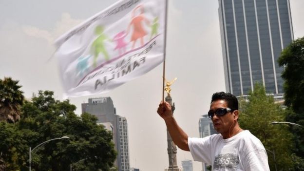 Participante en la marcha contra el matrimonio igualitario.