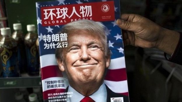 Carátula de la edición del 14 de noviembre de la revista china Gente Global, con la foto de Donald Trump.
