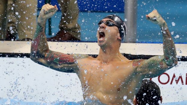 Anthony Ervin celebrates his win in the 50m freestyle at Rio