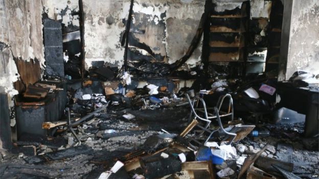 The headquarters of the HDP in Ankara was badly damaged by fire on Tuesday night (9 Sept)