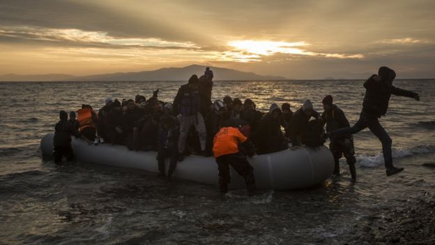 A boat arrives on Lesbos (3 January)