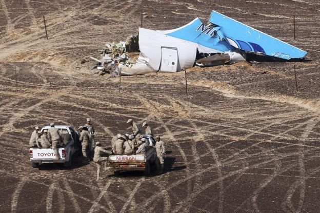 Russian jet wreckage in the Sinai Desert, Egypt, 1 November 2015
