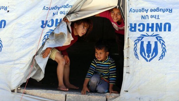 Refugees at the Zaatari Refugee Camp, in Jordan