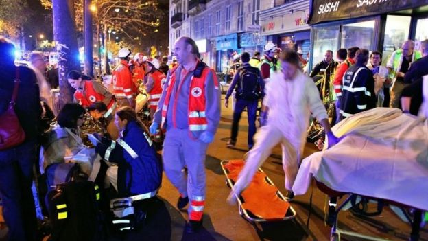 Eighty people were reported killed after gunmen burst into the Bataclan concert hall and took dozens hostage