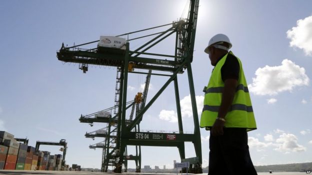 Worker at the Mariel port near Havana