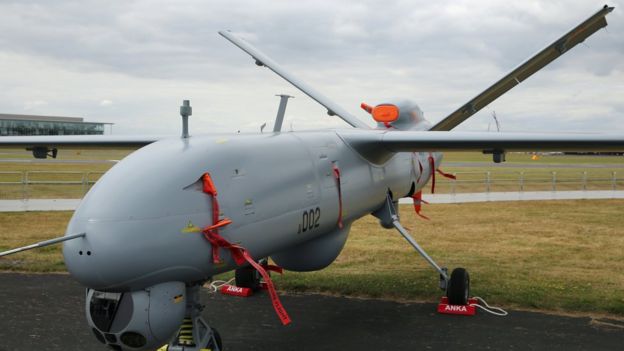 A drone on display at the Farnborough air show, July 2014