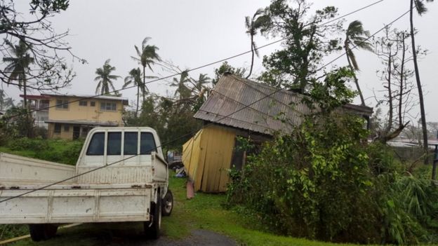 Buildings and trees are damaged after Cyclone Winston swept through the town of Ba on Fiji's Viti Levu Island, 21 February 2016