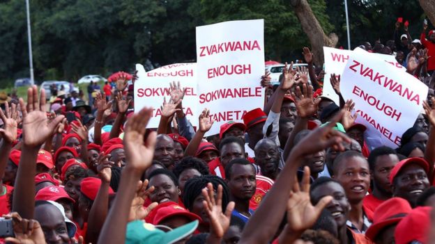 Supporters of the opposition party Movement for Democratic Change (MDC-T) gather during a protest against poverty and corruption, in Harare, Zimbabwe, 14 April 2016