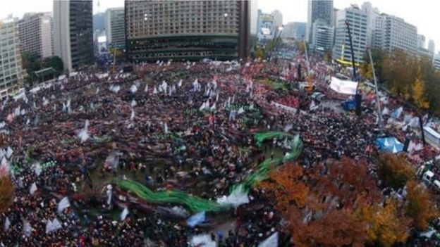 Protesters have marched in vast numbers to demand Ms Park stands down