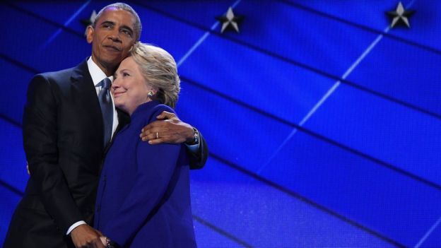 Obama y Hillary Clinton en la Convención Demócrata de 2016.